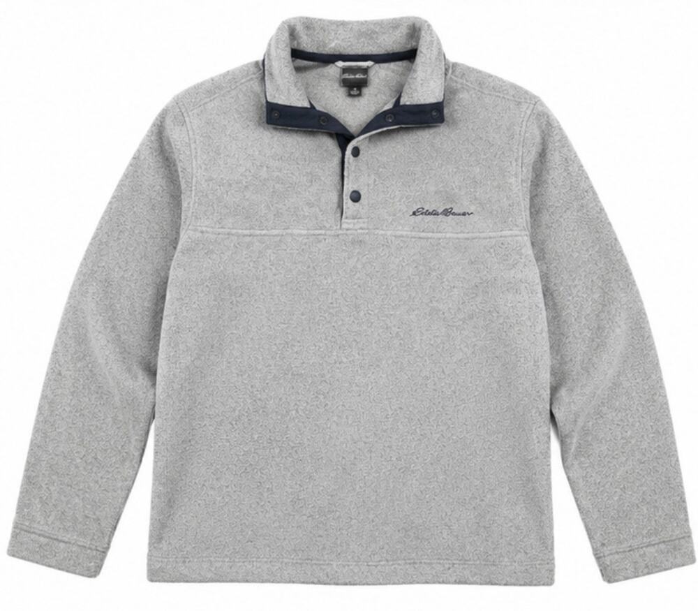 Eddie Bauer Pullover Sweater Fleece Men’s Medium Gray Snap Neck Mock Collar